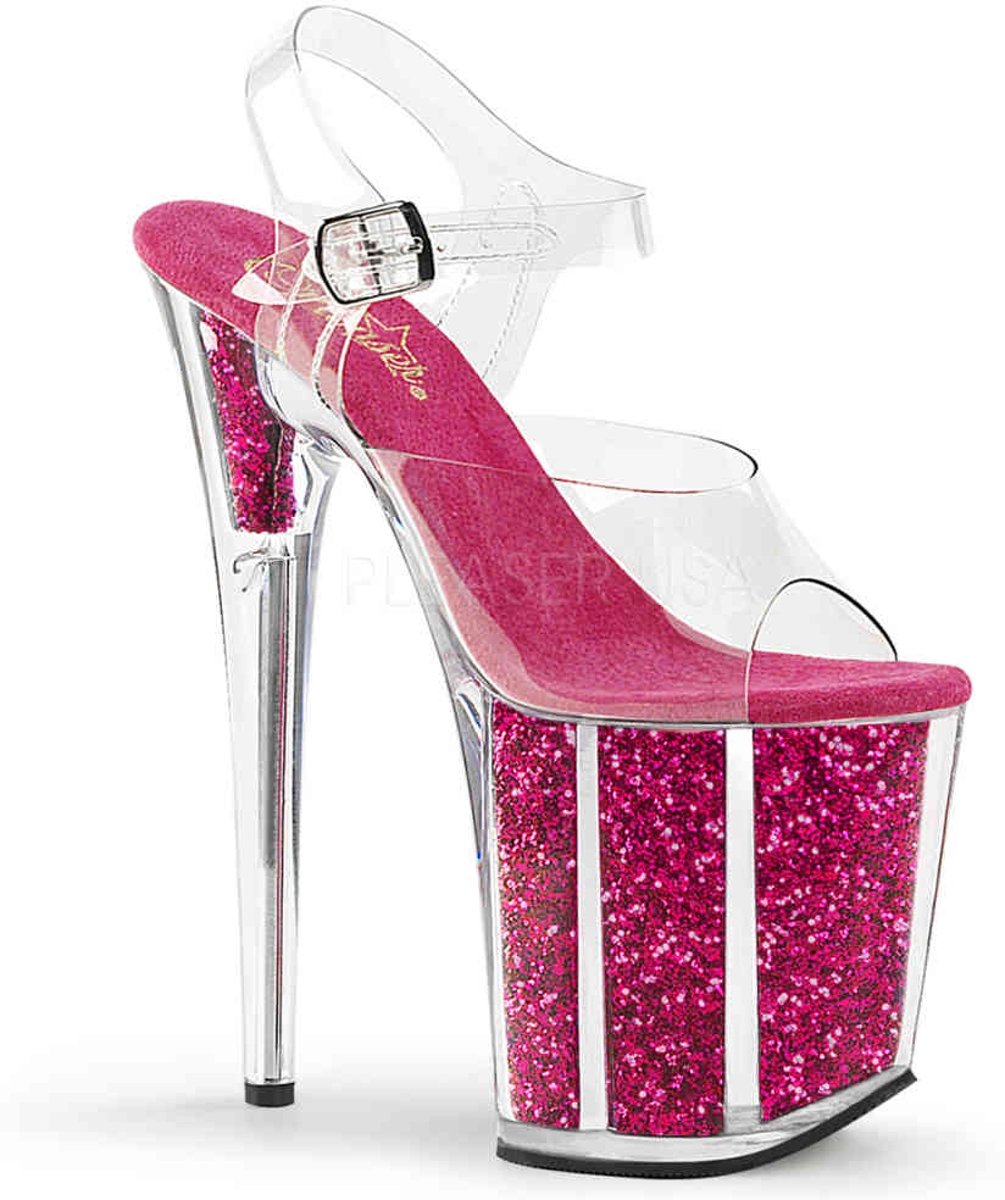 EU 35 = US 5 | FLAMINGO-808G | 8 Heel, 4 PF Ankle Strap Sandal w/Glitter-filled Bottom